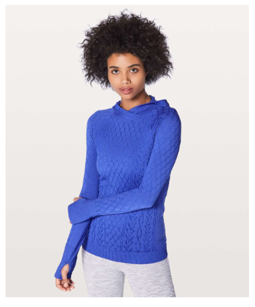 Lululemon Rest Less Hoodie Sz 2 Blazer Blue Jacquard Knit Seamless Pullover